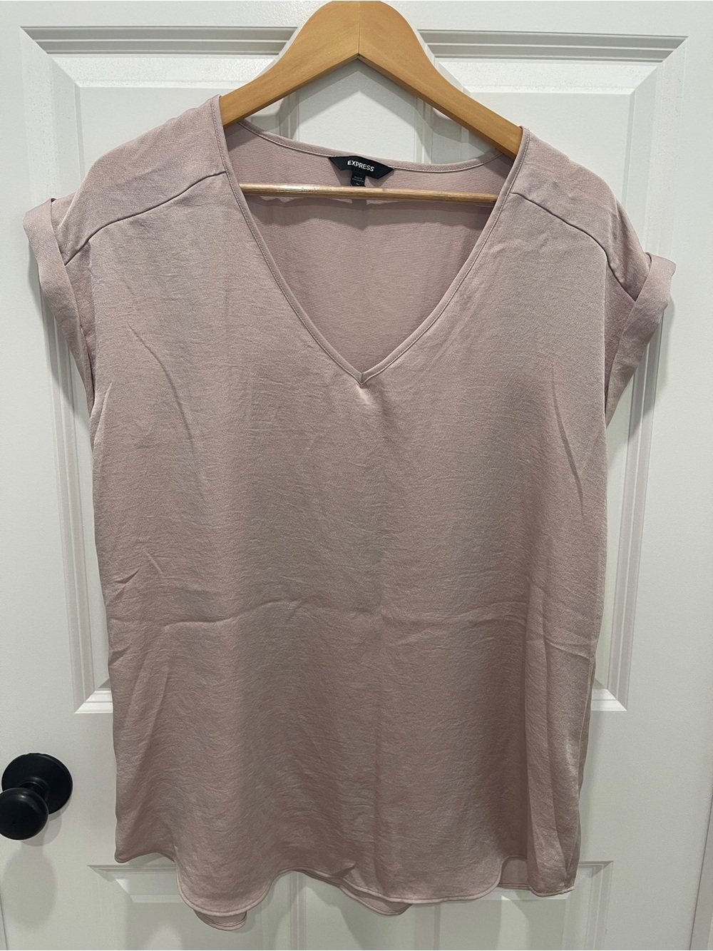 Express Light Dusty Pink V-Neck Short Sleeve Blouse